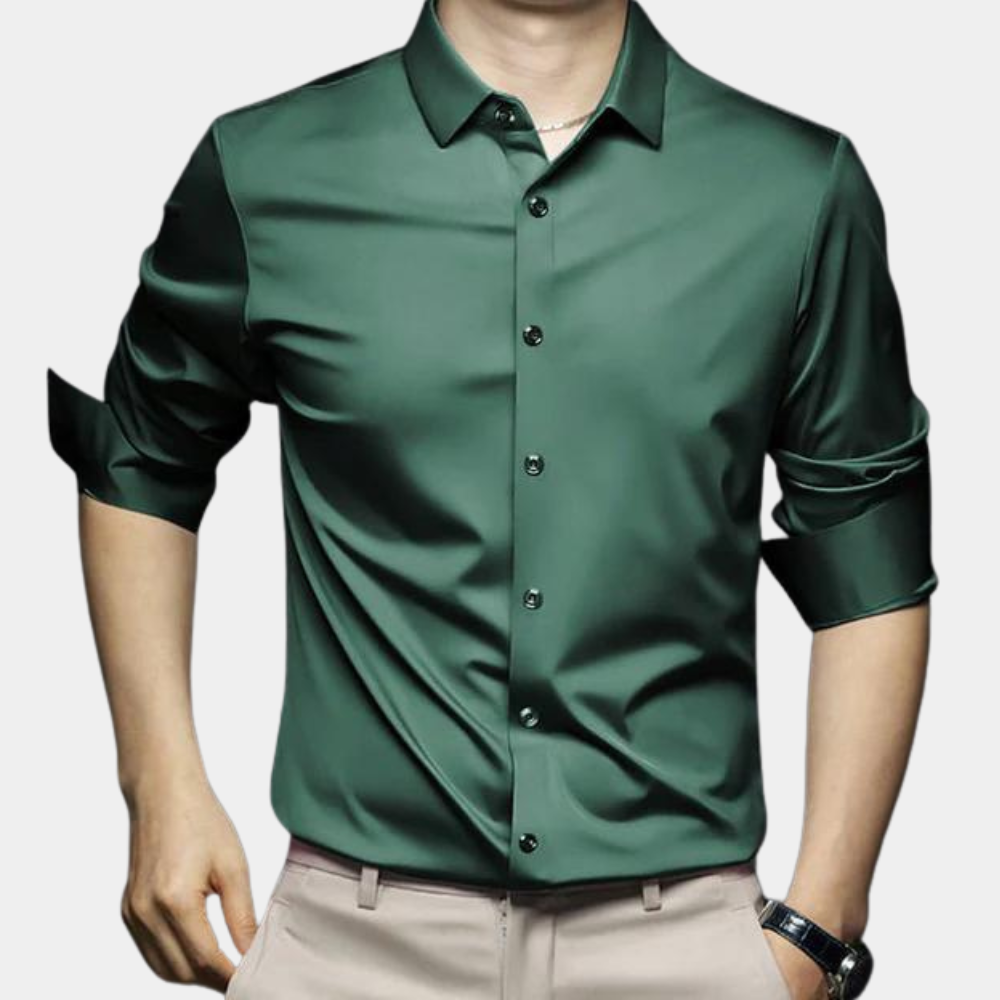 Bügelfreies Hemd - Button-Up - Langarm - Hemd - Herrenhemd-Dunkelgrün-S-Chaps Herrenmode