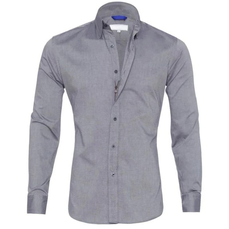 Bügelfreies Hemd - Button-Up - Langarm - Hemd - Herrenhemd-Grau-S-Chaps Herrenmode