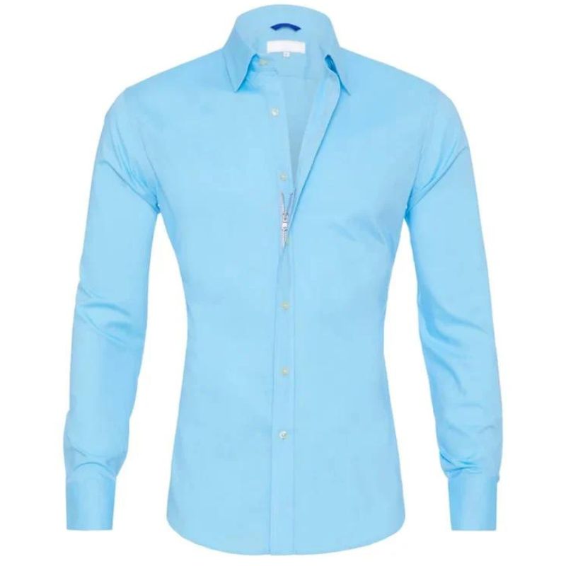 Bügelfreies Hemd - Button-Up - Langarm - Hemd - Herrenhemd-Hellblau-S-Chaps Herrenmode