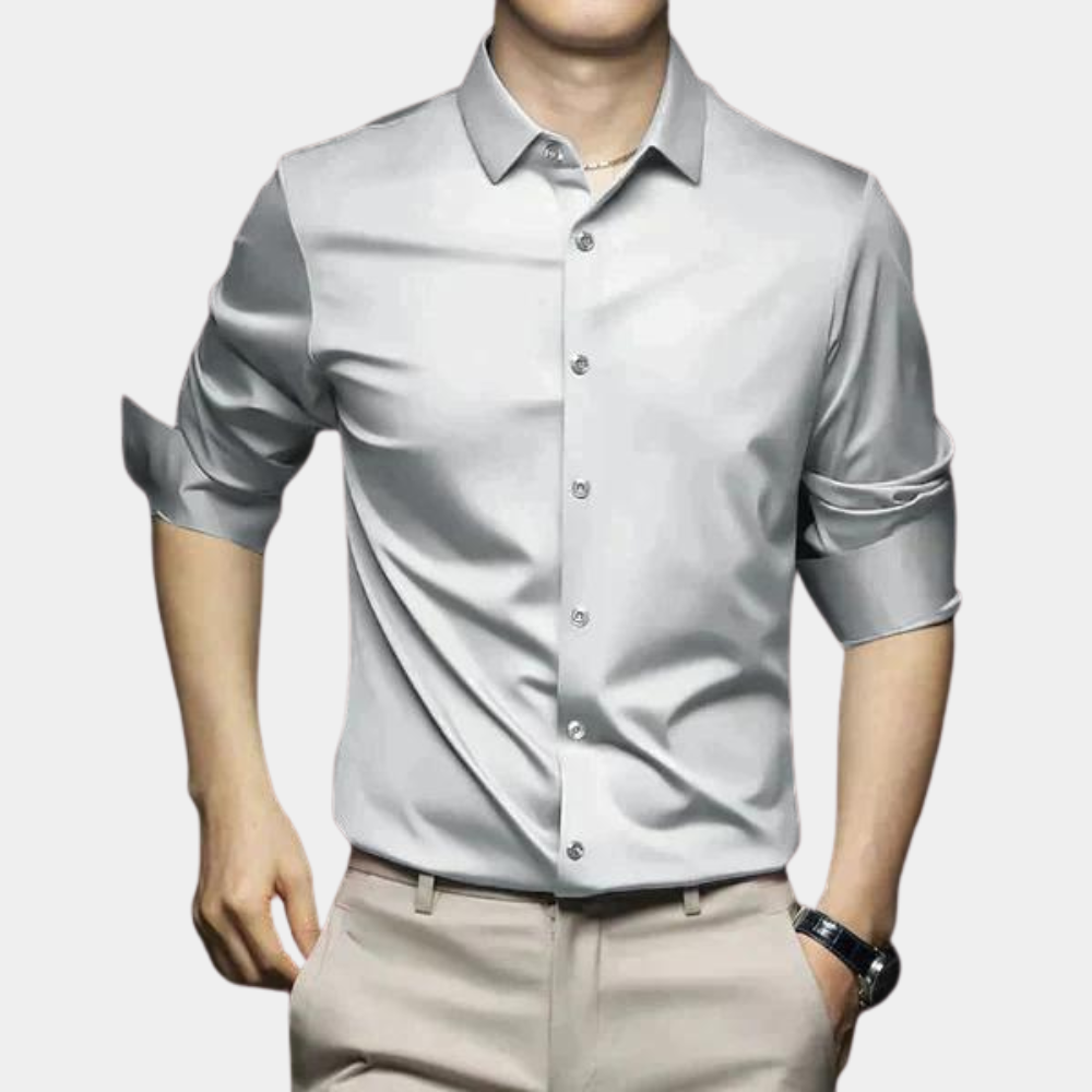 Bügelfreies Hemd - Button-Up - Langarm - Hemd - Herrenhemd-Hellgrau-S-Chaps Herrenmode