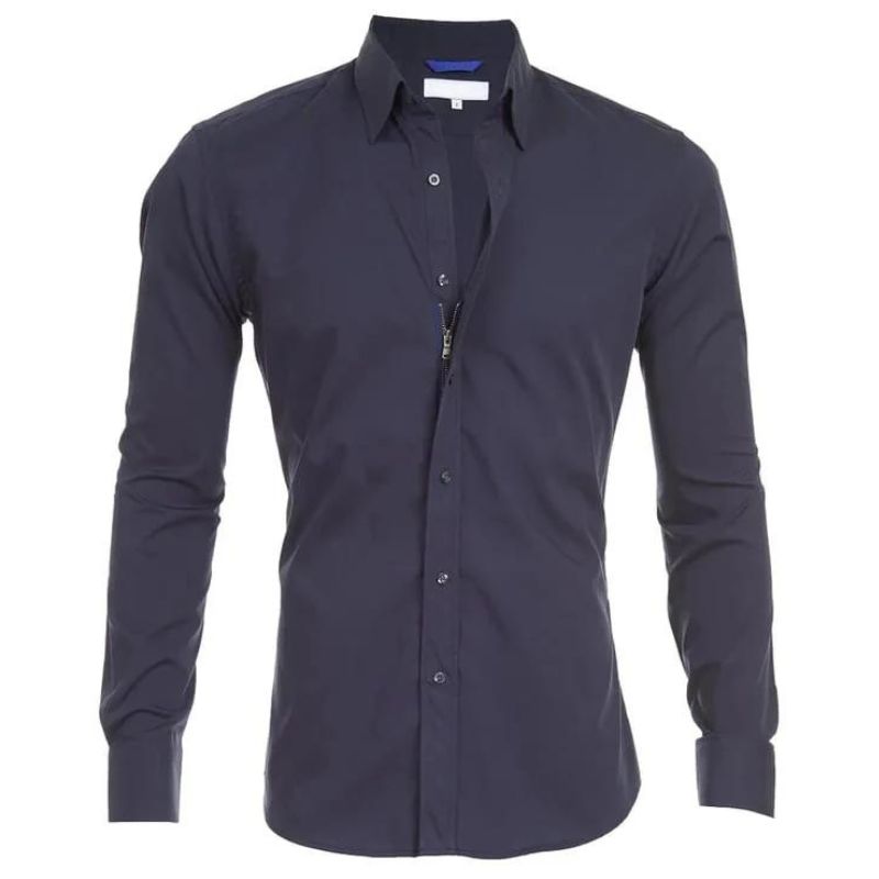Bügelfreies Hemd - Button-Up - Langarm - Hemd - Herrenhemd-Marineblau-S-Chaps Herrenmode