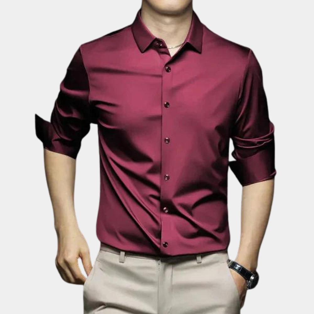 Bügelfreies Hemd - Button-Up - Langarm - Hemd - Herrenhemd-Rot-S-Chaps Herrenmode