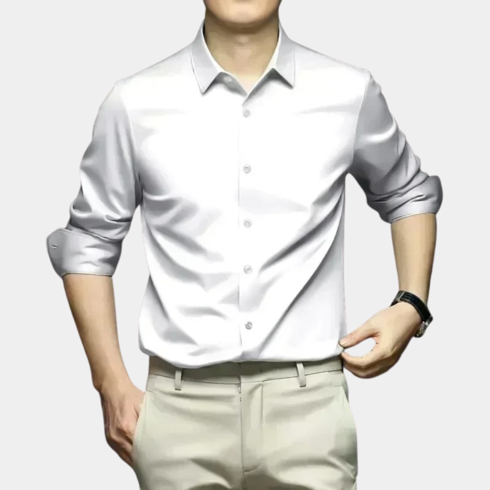 Bügelfreies Hemd - Button-Up - Langarm - Hemd - Herrenhemd-Weiß-S-Chaps Herrenmode