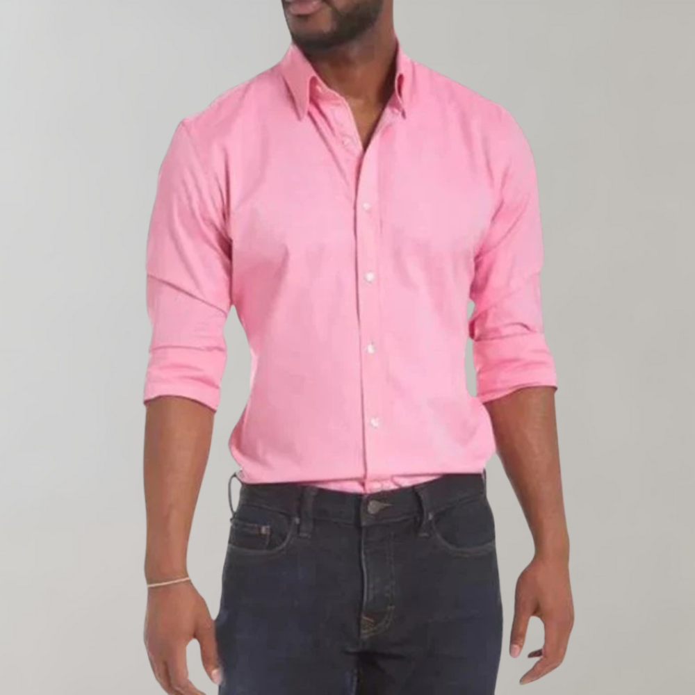 Bügelfreies Hemd – Knitterfrei – Mit Kragen – Dresshemd – Herrenhemd mit Knöpfen-Rosa-XS-Chaps Herrenmode