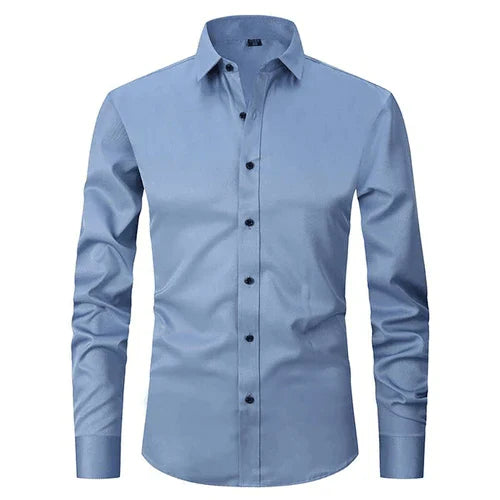 Bügelfreies Hemd | Langarm | Mit Knöpfen | Smokinghemd | Herrenhemden-Hellblau-S-Chaps Herrenmode