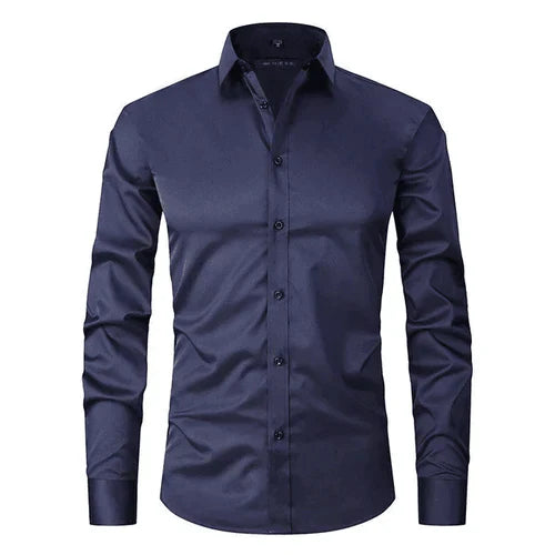 Bügelfreies Hemd | Langarm | Mit Knöpfen | Smokinghemd | Herrenhemden-Marineblau-S-Chaps Herrenmode