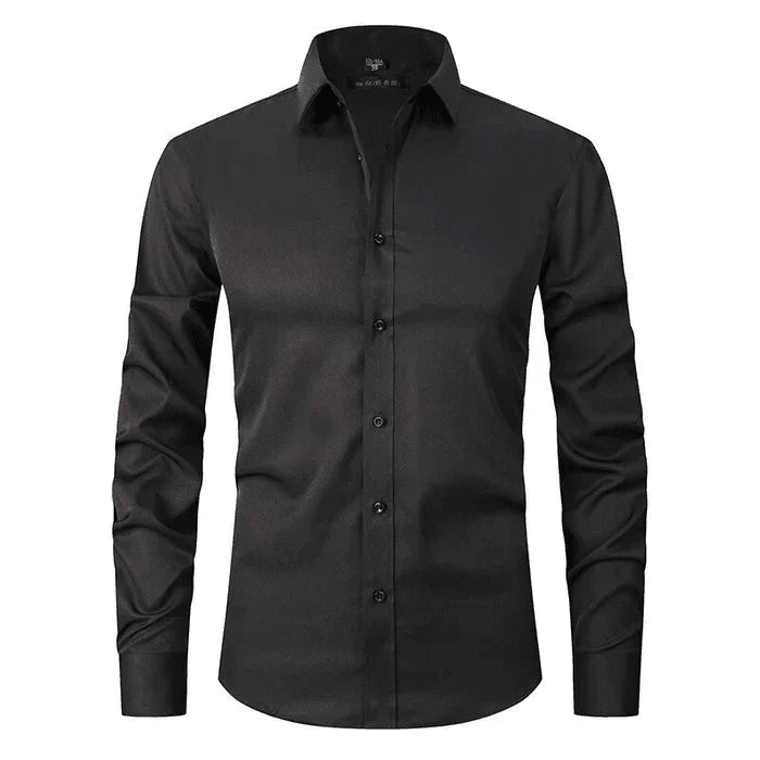 Bügelfreies Hemd | Langarm | Mit Knöpfen | Smokinghemd | Herrenhemden-Schwarz-S-Chaps Herrenmode