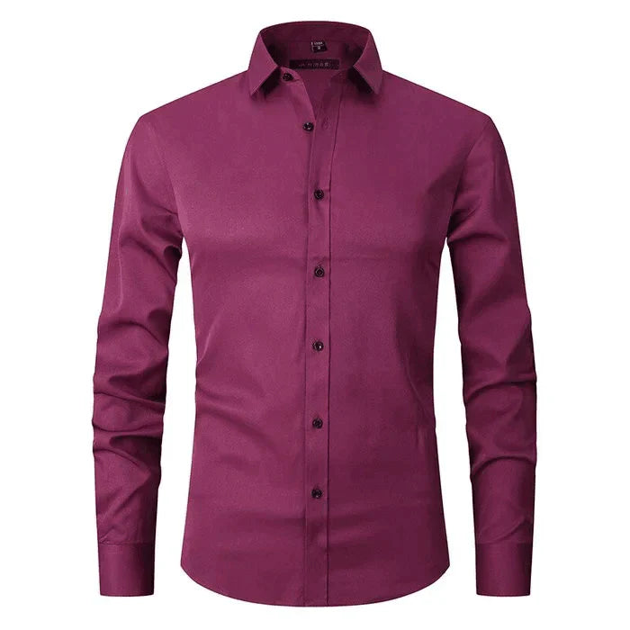 Bügelfreies Hemd | Langarm | Mit Knöpfen | Smokinghemd | Herrenhemden-Violett-S-Chaps Herrenmode