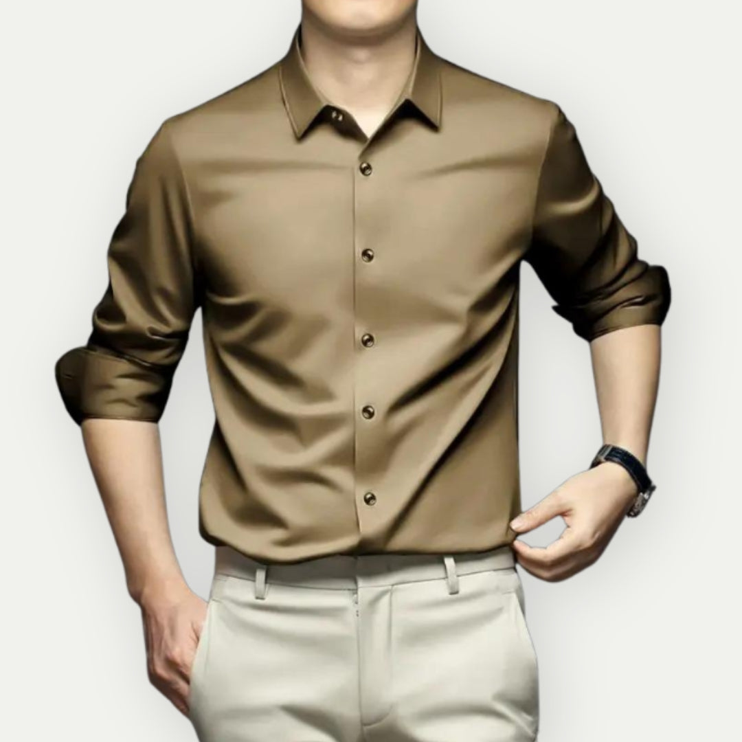 Bügelfreies Hemd – knitterfrei – mit Knöpfen – Herrenhemd – Herrenhemden-Beige-S-Chaps Herrenmode