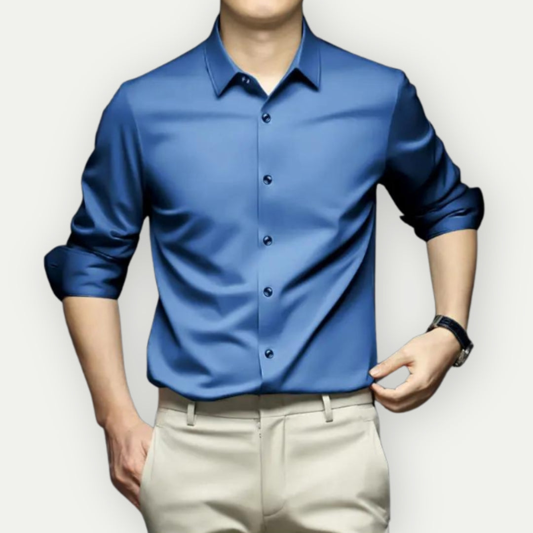Bügelfreies Hemd – knitterfrei – mit Knöpfen – Herrenhemd – Herrenhemden-Blau-S-Chaps Herrenmode