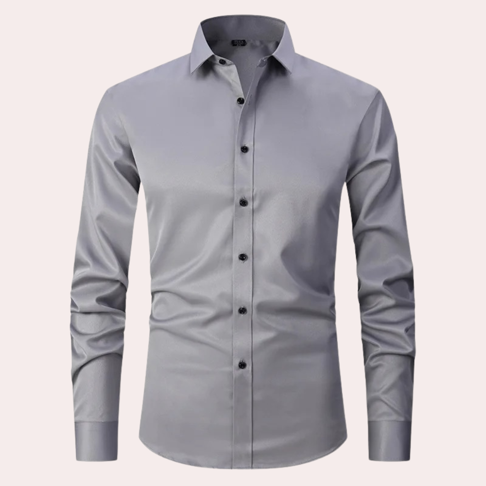 Bügelfreies Herrenhemd | Stretch | Slim Fit | Anzughemd | Button-Up Hemd-Grau-S-Chaps Herrenmode