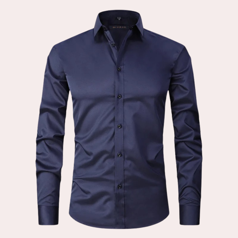 Bügelfreies Herrenhemd | Stretch | Slim Fit | Anzughemd | Button-Up Hemd-Marineblau-S-Chaps Herrenmode