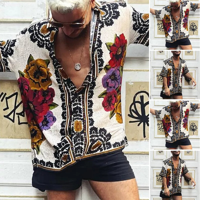 Button-Down-Hemd – Vintage – bedruckt – Kurzarmhemd – Sommerhemd für Herren-Chaps Herrenmode