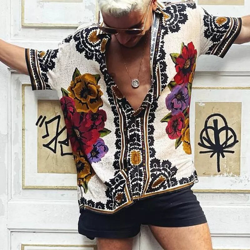Button-Down-Hemd – Vintage – bedruckt – Kurzarmhemd – Sommerhemd für Herren-Chaps Herrenmode