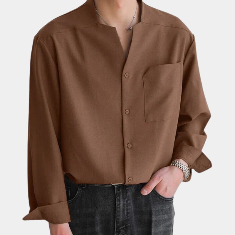 Button-Down-Hemd – locker sitzendes Langarm-Freizeithemd für Herren-Braun-S-Chaps Herrenmode