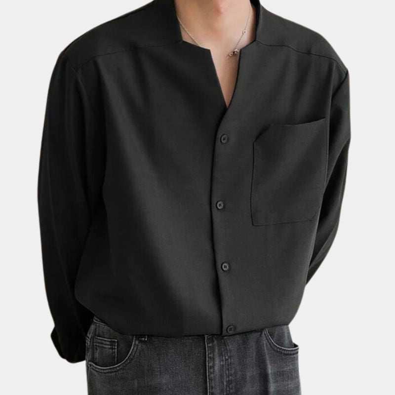 Button-Down-Hemd – locker sitzendes Langarm-Freizeithemd für Herren-Schwarz-S-Chaps Herrenmode