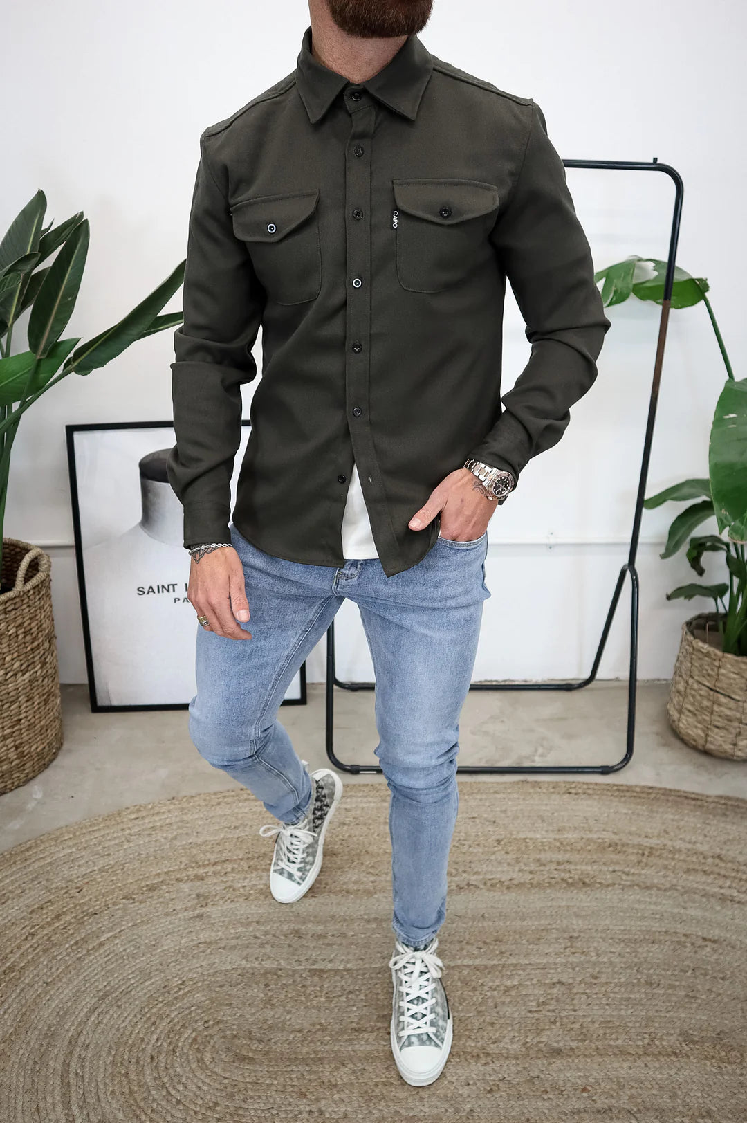 Button-Up Hemd - Brusttaschen - Langarm - Überhemd - Herrenhemd-Chaps Herrenmode