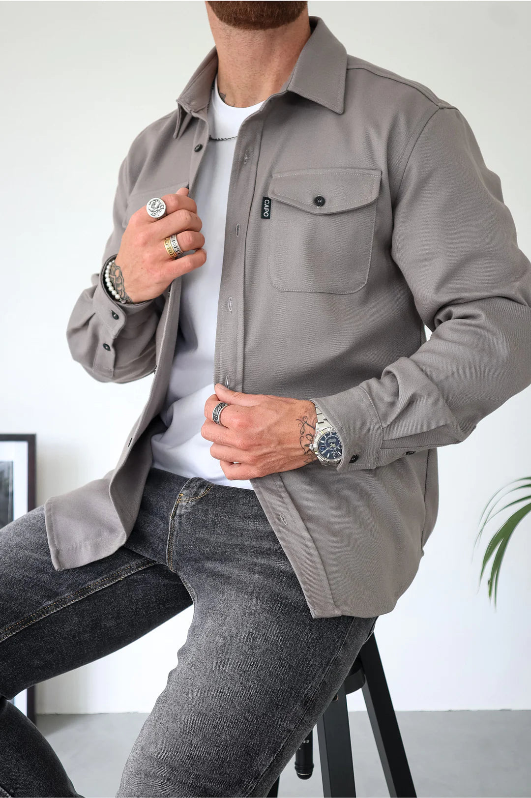 Button-Up Hemd - Brusttaschen - Langarm - Überhemd - Herrenhemd-Chaps Herrenmode