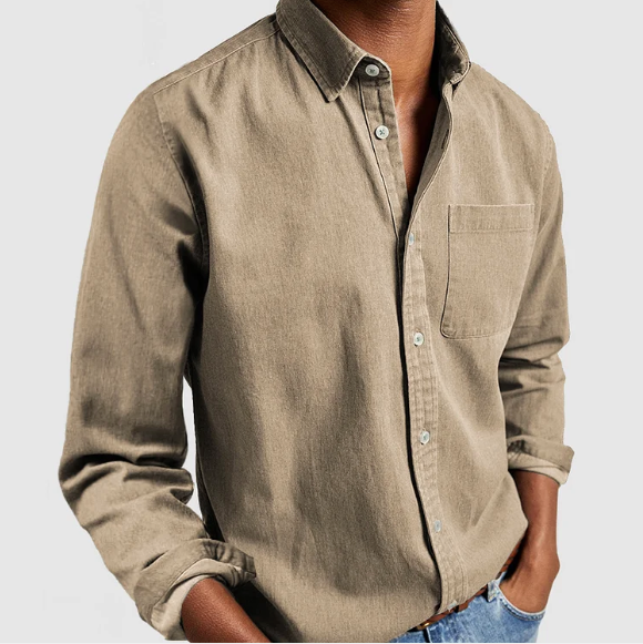 Button-Up Hemd - Casual - Langarm - Denim Hemd - Herrenhemden-Beige-S-Chaps Herrenmode