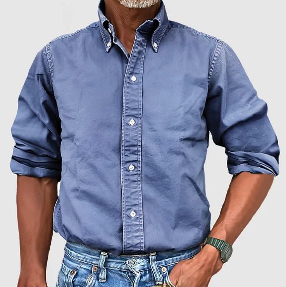 Button-Up Hemd - Casual - Langarm - Denim Hemd - Herrenhemden-Blau-S-Chaps Herrenmode
