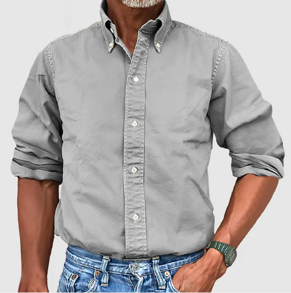 Button-Up Hemd - Casual - Langarm - Denim Hemd - Herrenhemden-Grau-S-Chaps Herrenmode
