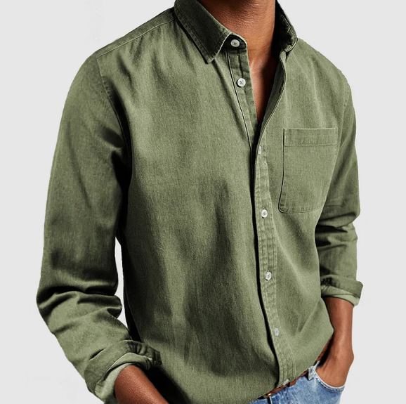 Button-Up Hemd - Casual - Langarm - Denim Hemd - Herrenhemden-Grün-S-Chaps Herrenmode