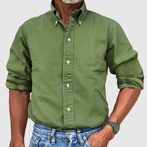 Button-Up Hemd - Casual - Langarm - Denim Hemd - Herrenhemden-Grün-S-Chaps Herrenmode