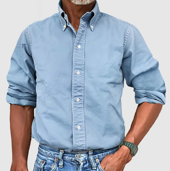 Button-Up Hemd - Casual - Langarm - Denim Hemd - Herrenhemden-Himmelblau-S-Chaps Herrenmode