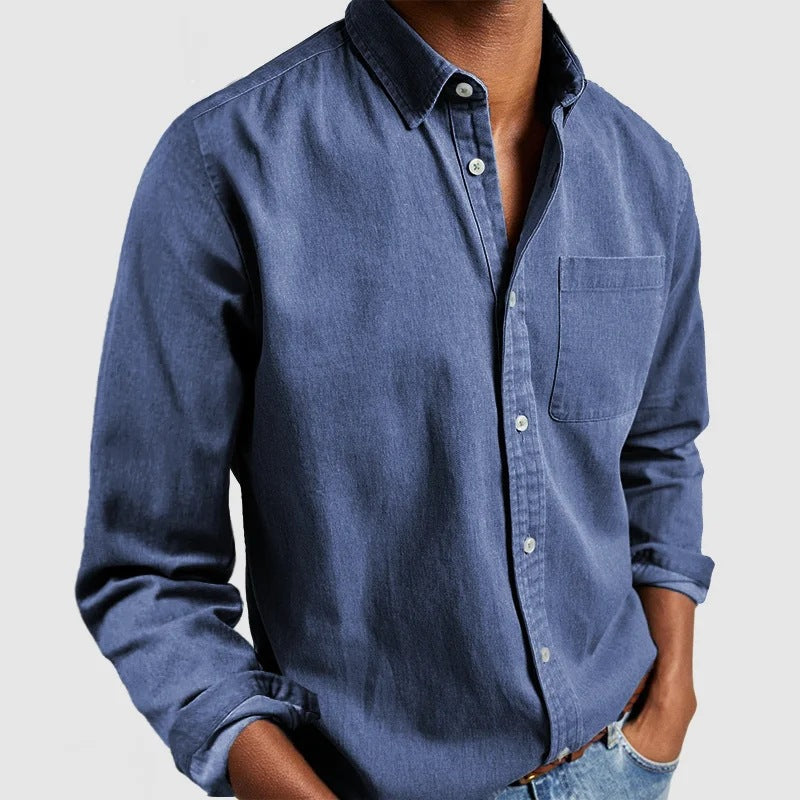 Button-Up Hemd - Casual - Langarm - Denim Hemd - Herrenhemden-Jeansblau-S-Chaps Herrenmode