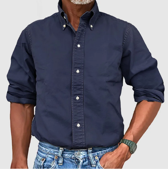 Button-Up Hemd - Casual - Langarm - Denim Hemd - Herrenhemden-Marineblau-S-Chaps Herrenmode