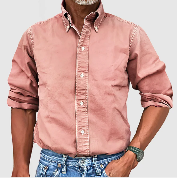 Button-Up Hemd - Casual - Langarm - Denim Hemd - Herrenhemden-Rosa-S-Chaps Herrenmode