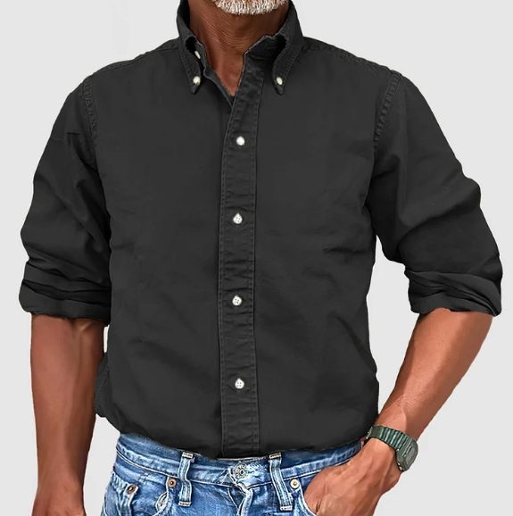 Button-Up Hemd - Casual - Langarm - Denim Hemd - Herrenhemden-Schwarz-S-Chaps Herrenmode