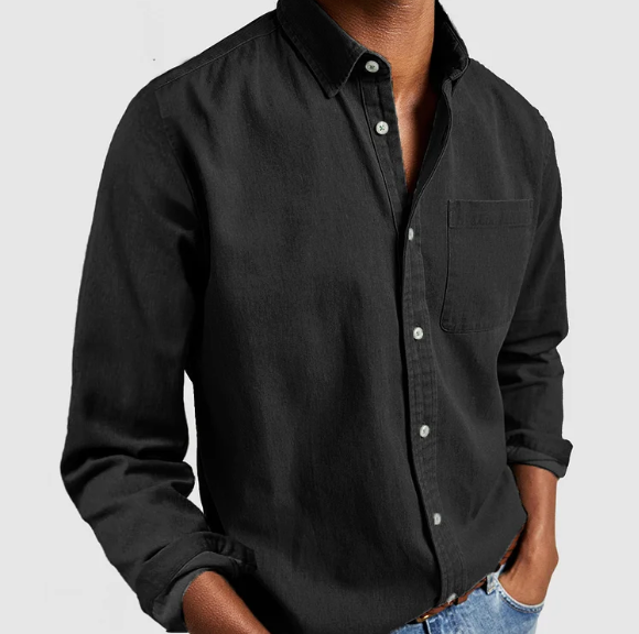 Button-Up Hemd - Casual - Langarm - Denim Hemd - Herrenhemden-Schwarz-S-Chaps Herrenmode