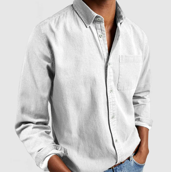 Button-Up Hemd - Casual - Langarm - Denim Hemd - Herrenhemden-Weiß-S-Chaps Herrenmode