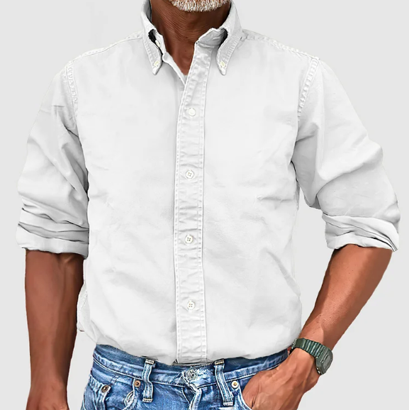 Button-Up Hemd - Casual - Langarm - Denim Hemd - Herrenhemden-Weiß-S-Chaps Herrenmode