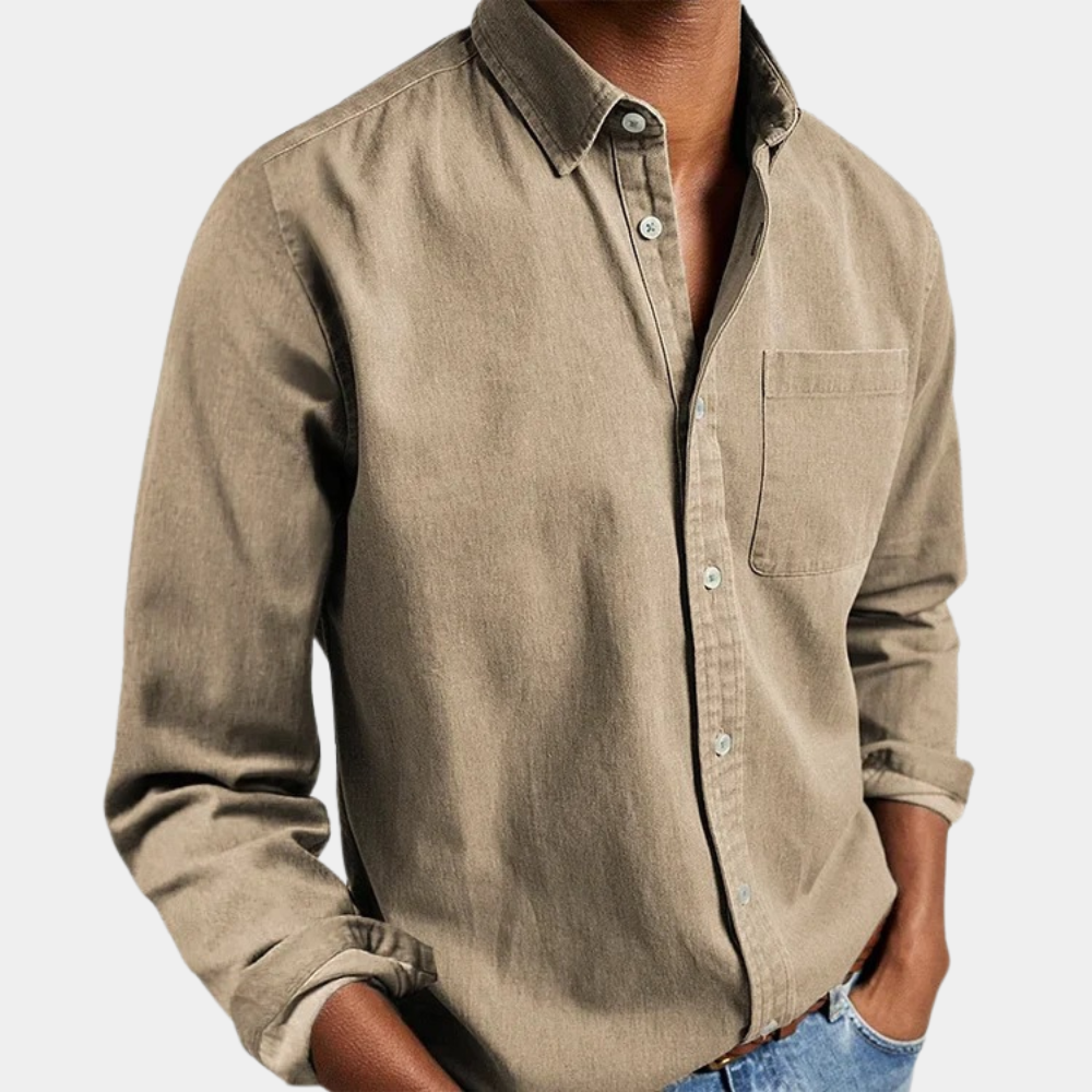 Button-Up-Hemd | Langarm | Normale Passform | Jeanshemd | Herrenhemd-Khaki-S-Chaps Herrenmode