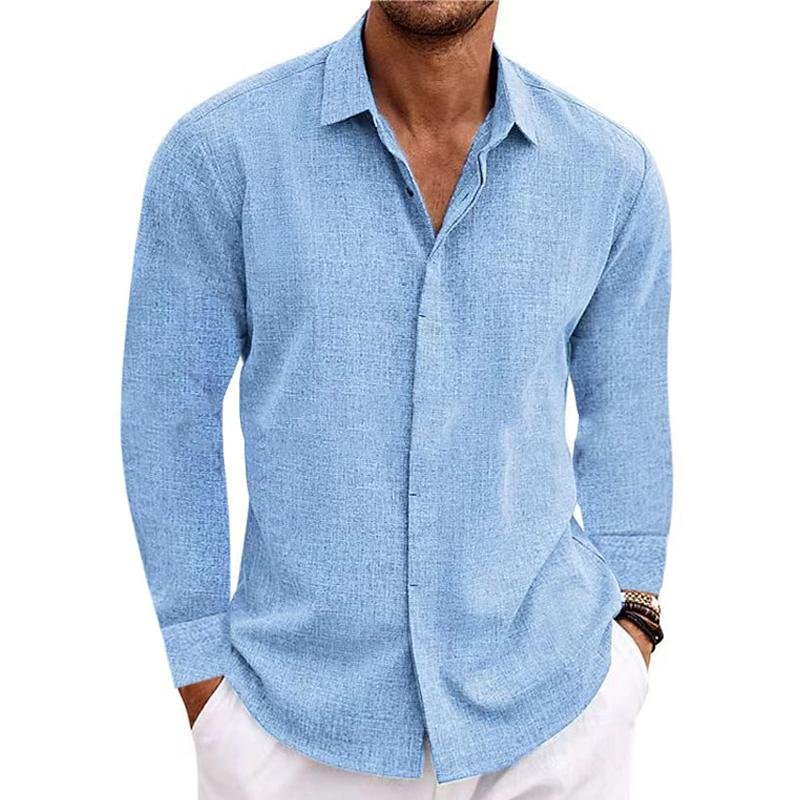Button-Up Hemd - Langarm - Regular Fit - Hemd mit Kragen - Hemden für Männer-Blau-S-Chaps Herrenmode