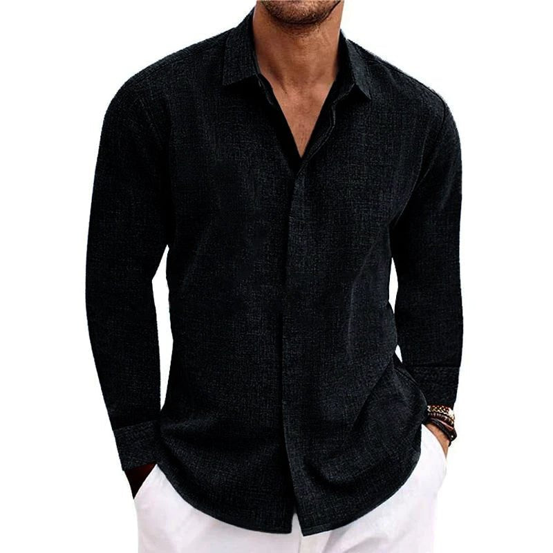 Button-Up Hemd - Langarm - Regular Fit - Hemd mit Kragen - Hemden für Männer-Schwarz-S-Chaps Herrenmode