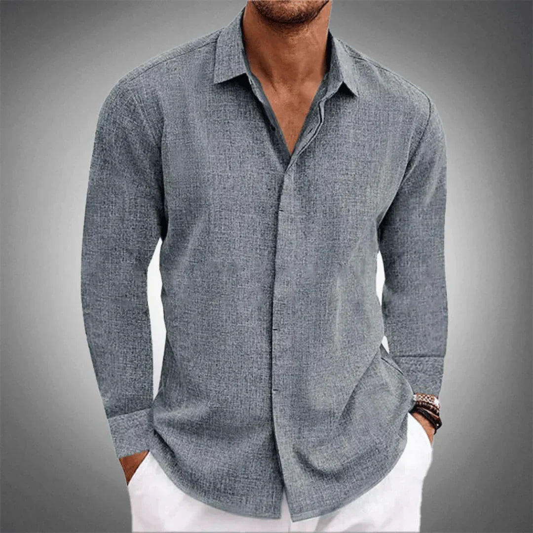 Button-Up-Hemd – Langärmliges Herrenhemd aus Baumwolle und Leinen mit Kragen-Grau-XS-Chaps Herrenmode