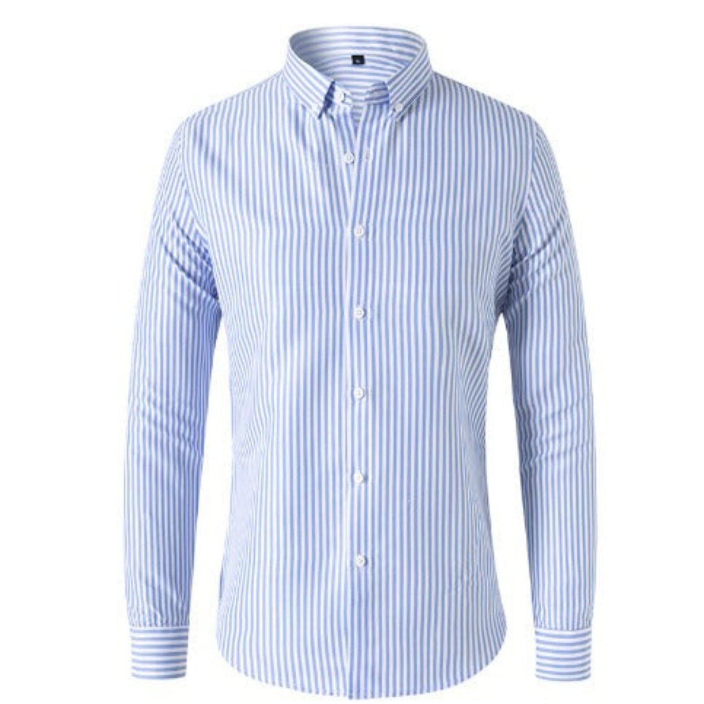 Button-Up-Hemd – Langärmliges Herrenhemd mit Kragen und Streifenmuster-Hellblau-S-Chaps Herrenmode
