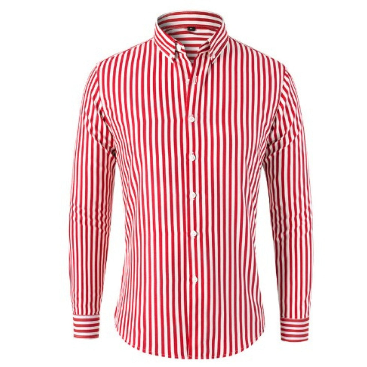 Button-Up-Hemd – Langärmliges Herrenhemd mit Kragen und Streifenmuster-Rot-S-Chaps Herrenmode