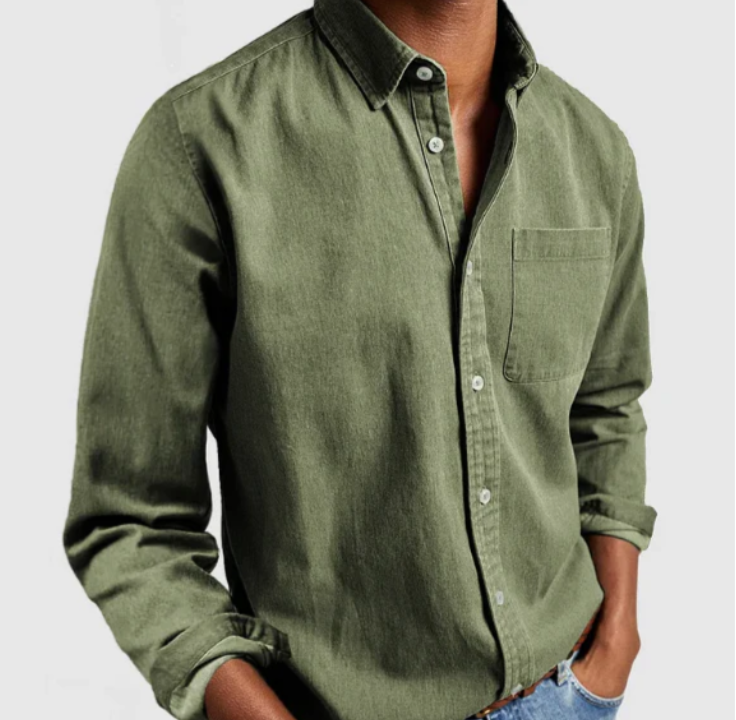 Button-Up-Hemd – Lässiges Langarmhemd mit Kragen für Männer-Dunkelgrün-S-Chaps Herrenmode