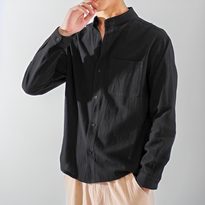 Button-Up-Hemd | Locker sitzend | Leicht | Langarmhemd | Herrenhemden-Schwarz-M-Chaps Herrenmode