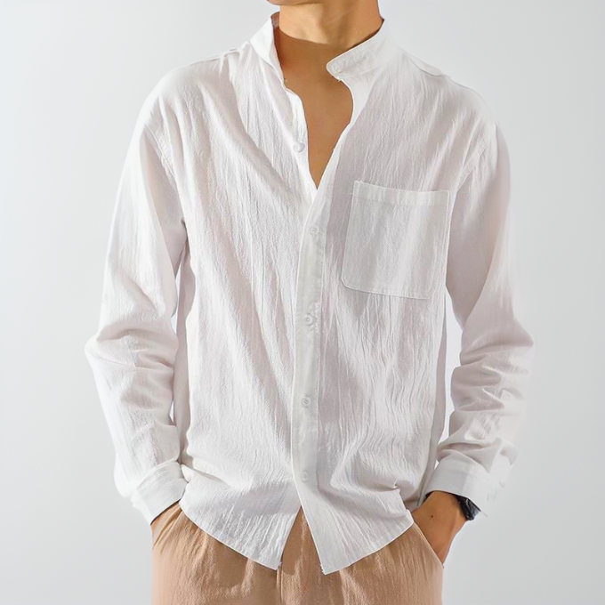 Button-Up-Hemd | Locker sitzend | Leicht | Langarmhemd | Herrenhemden-Weiß-M-Chaps Herrenmode