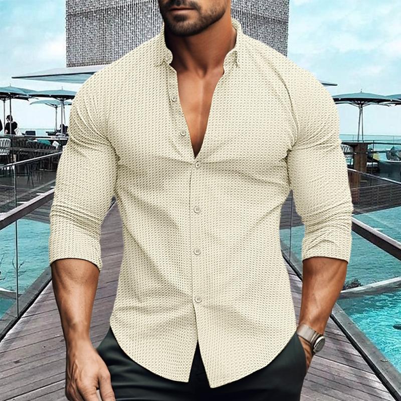 Button-Up Hemd - Slim Fit - Langarm - Polohemd - Herrenhemden-Khaki-M-Chaps Herrenmode