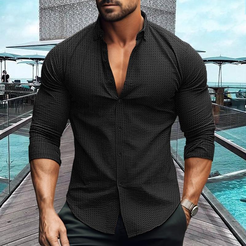 Button-Up Hemd - Slim Fit - Langarm - Polohemd - Herrenhemden-Schwarz-M-Chaps Herrenmode