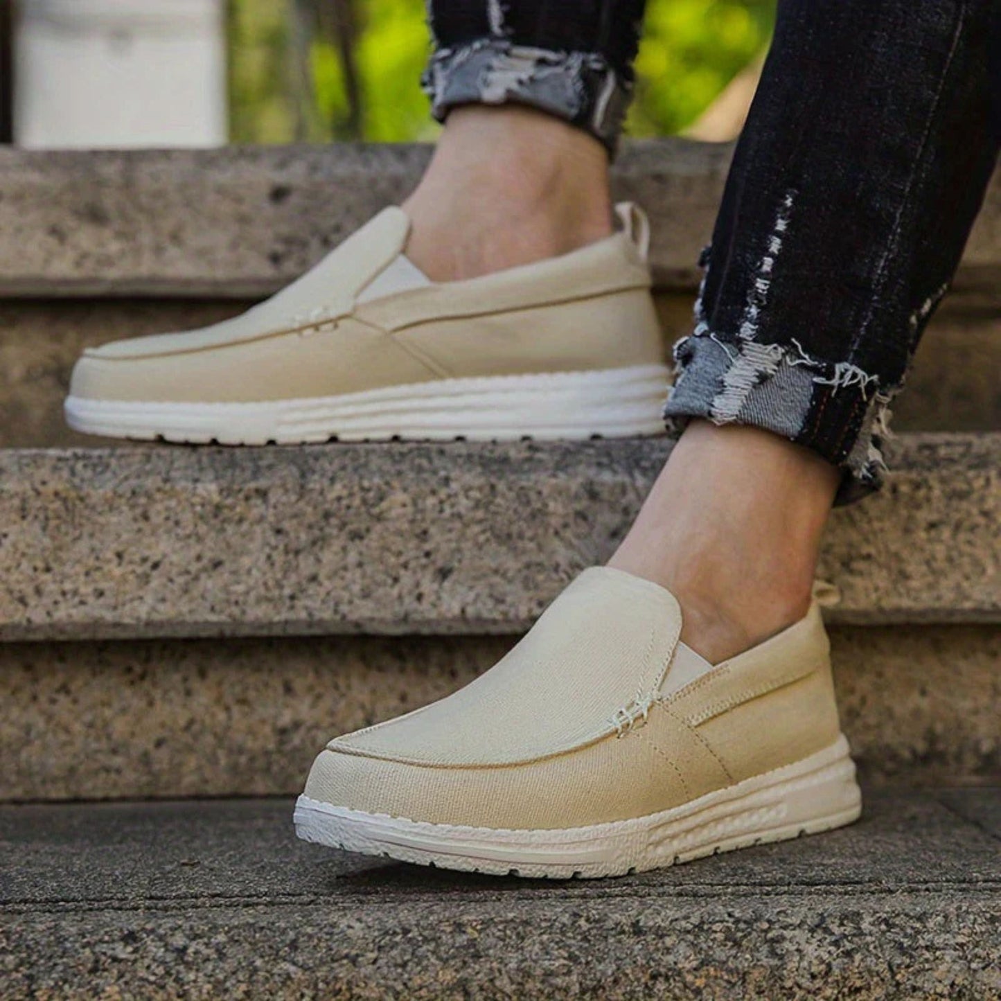 Canvas-Schuhen - Herren Orthopädische Slip-On Walking Schuhe Loafers-Khaki-39-Chaps Herrenmode