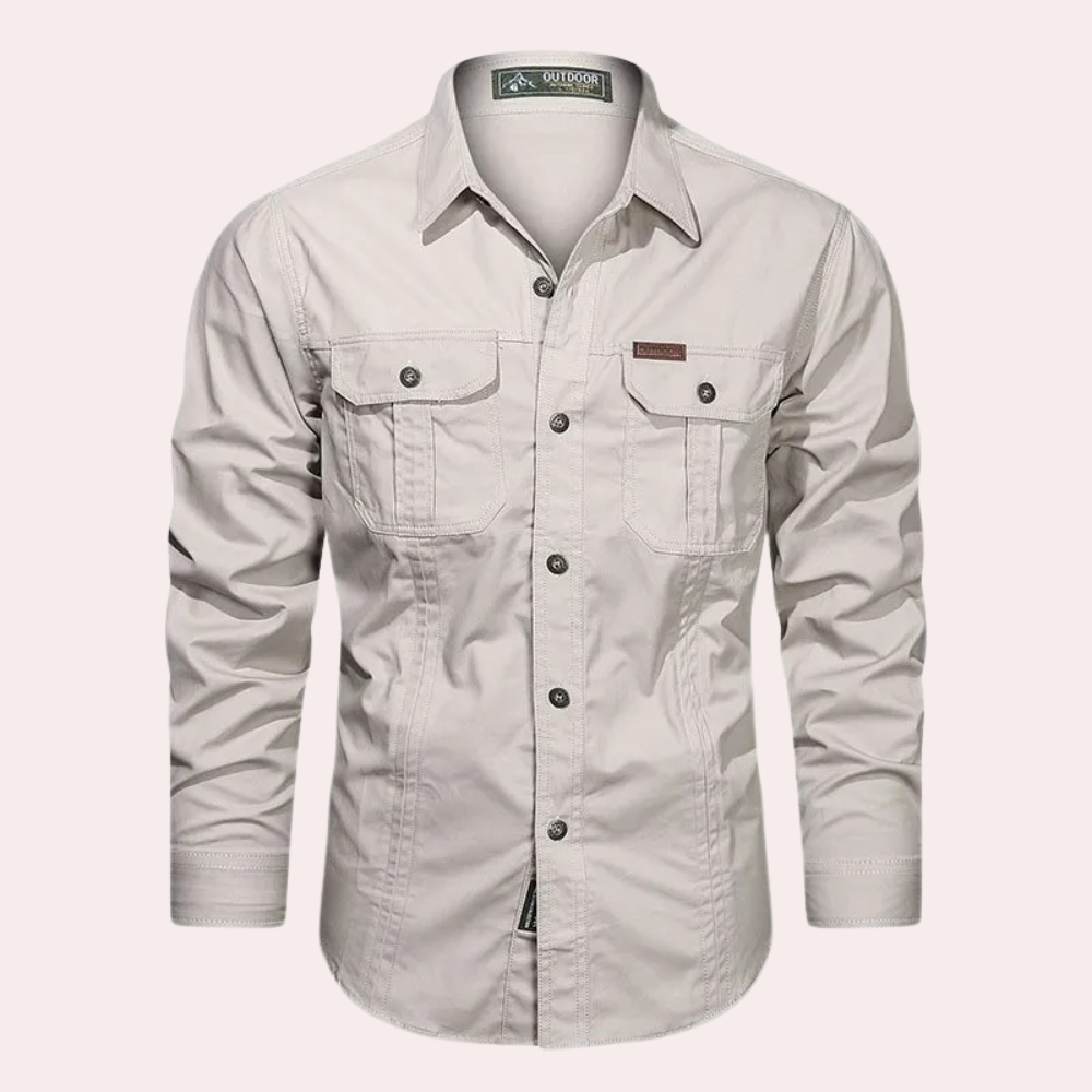 Cargo Hemd - Casual - Button-Up - Langarmhemd - Herrenhemd-Beige-M-Chaps Herrenmode