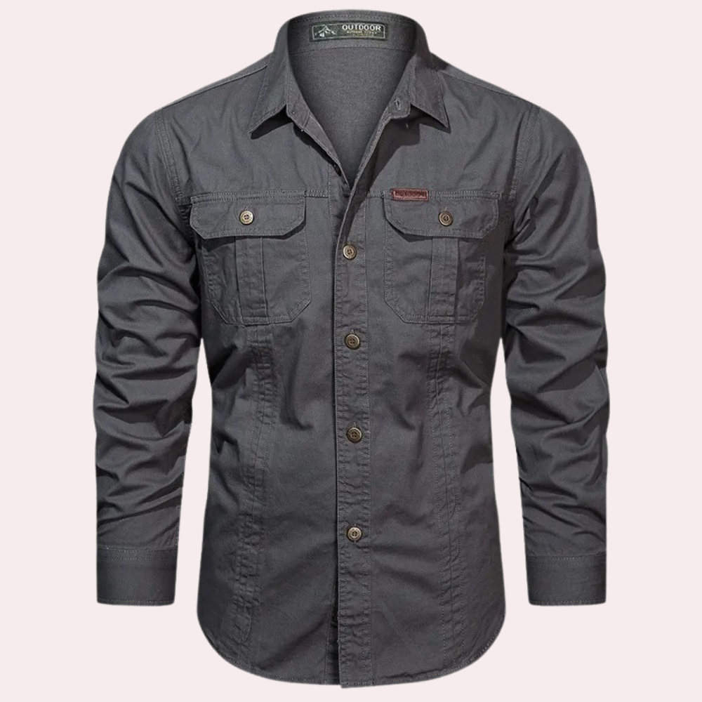 Cargo Hemd - Casual - Button-Up - Langarmhemd - Herrenhemd-Grau-M-Chaps Herrenmode