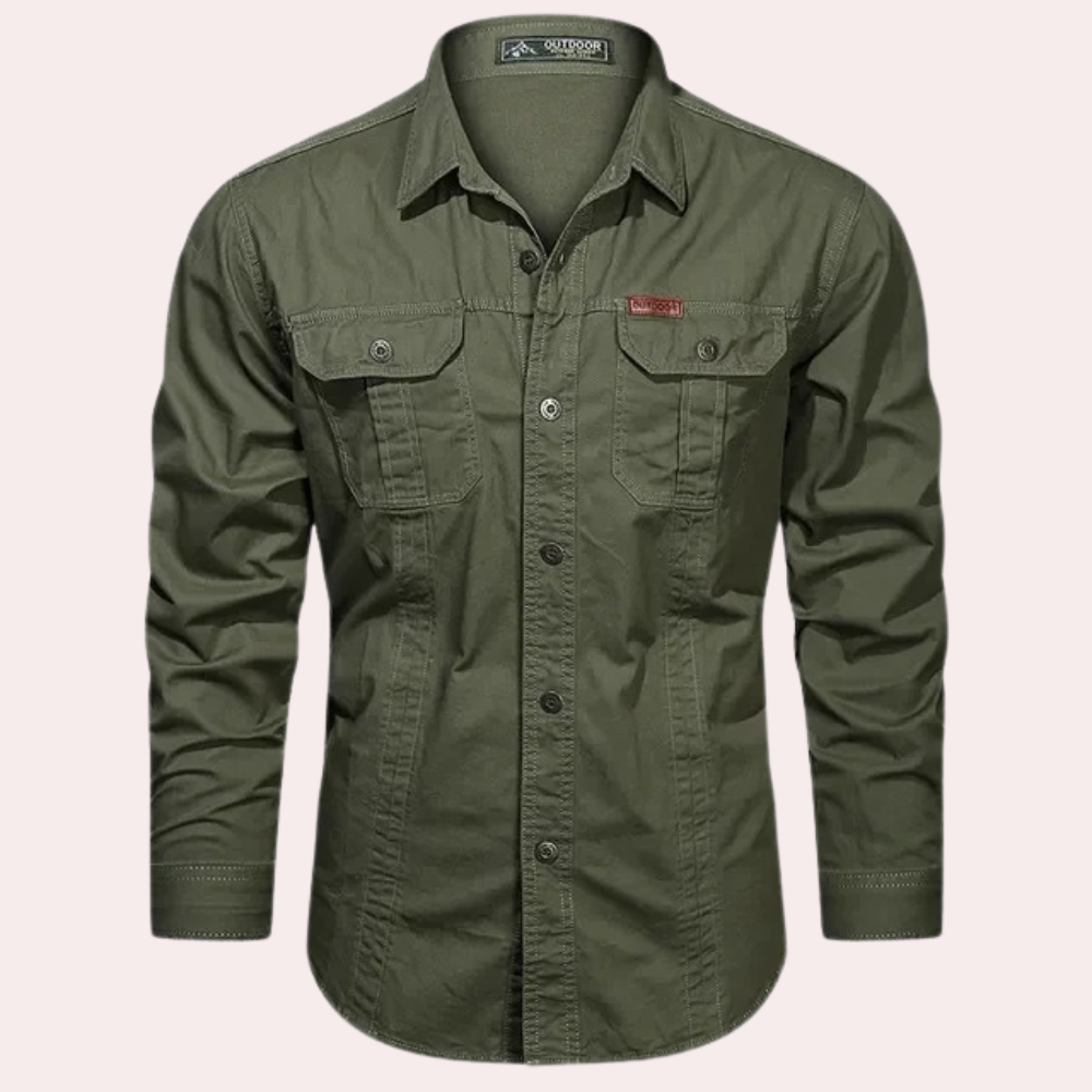 Cargo Hemd - Casual - Button-Up - Langarmhemd - Herrenhemd-Grün-M-Chaps Herrenmode